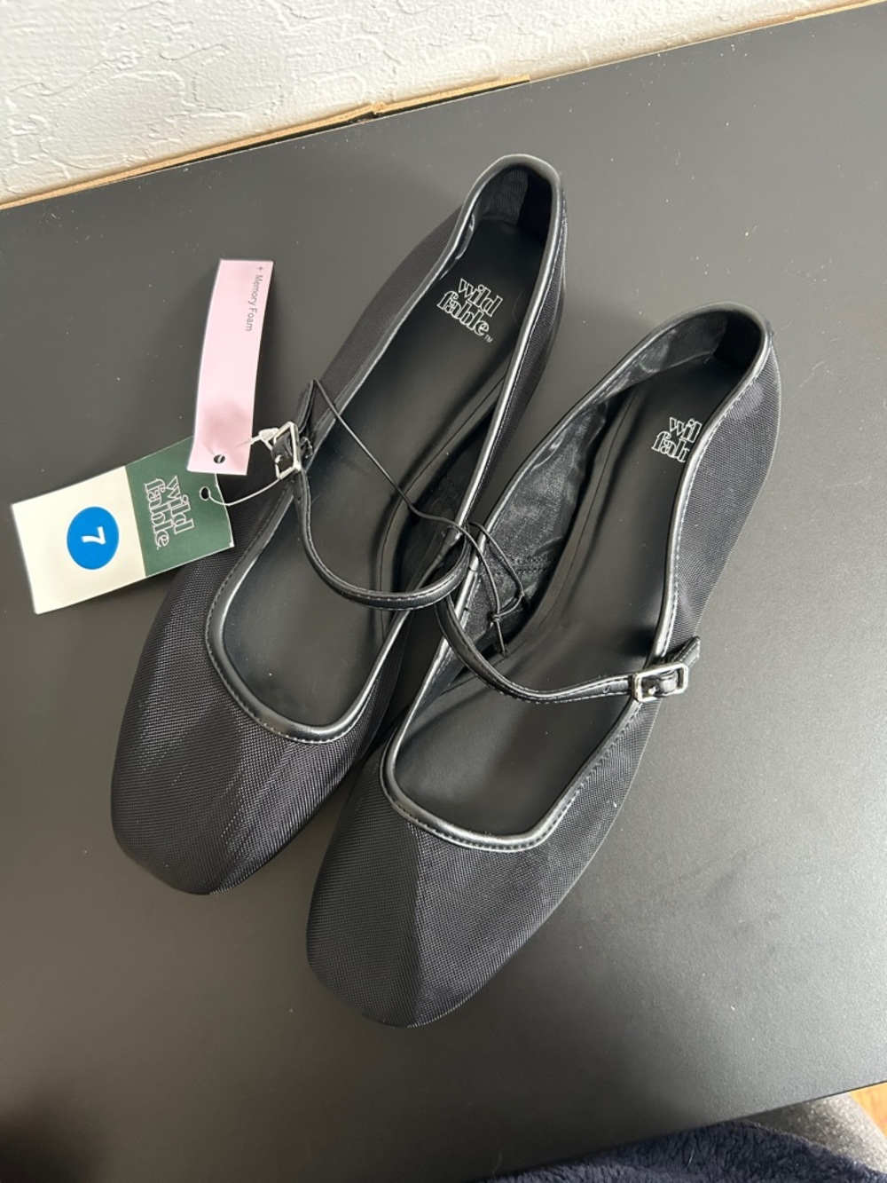 NWT Women’s Wild Fable Black Mesh Mary Jane-Style Flats with Memory Foam Size 7 - Picture 2 of 5